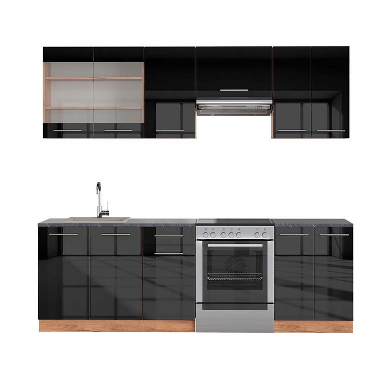 Vicco Aneks kuchenny Fame-Line, Antracytowy wysoki połysk/złoty dąb power, 240 cm , BP Antracyt