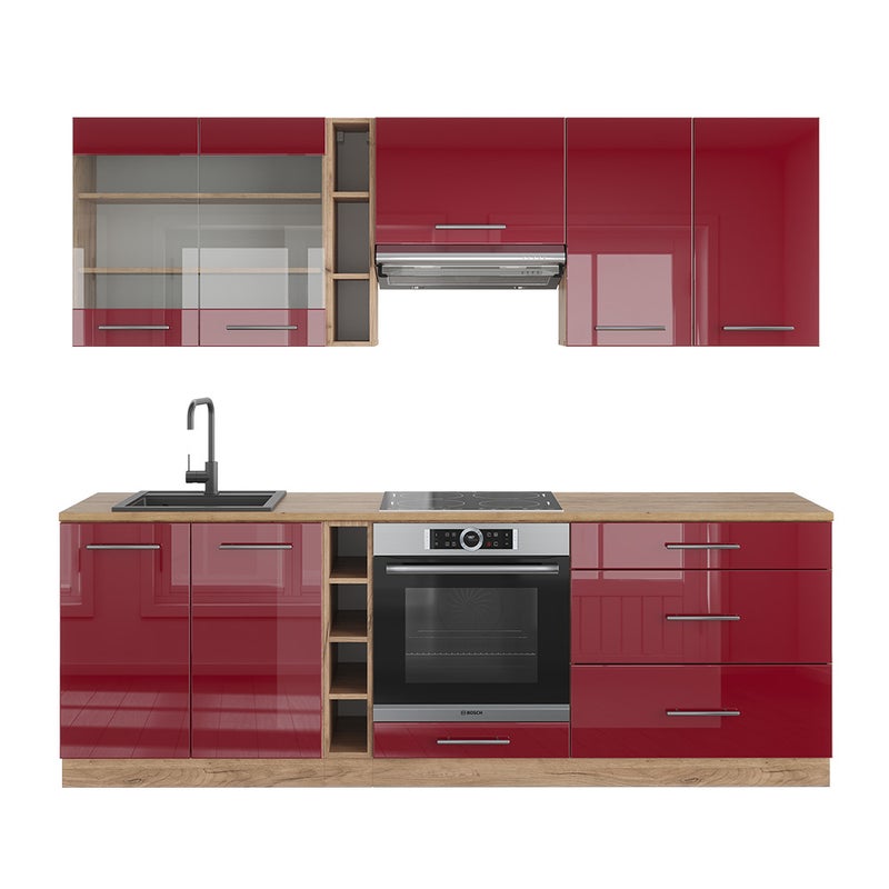 Vicco Szafka kuchenna Fame-Line, Bordeaux wysoki połysk/złoty dąb, 235 cm , BP Dąb