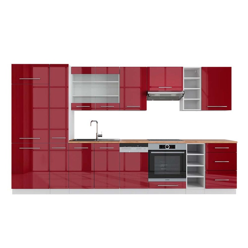 Vicco Aneks kuchenny Fame-Line, Bordowy wysoki połysk/biały, 355 cm , BP Dąb