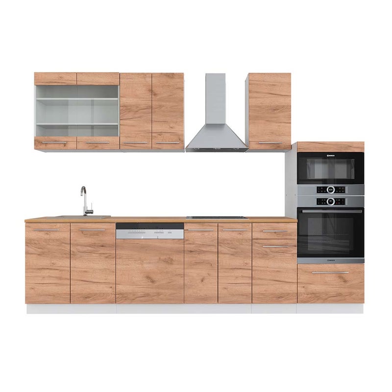 Vicco Aneks kuchenny Fame-Line, Gold power dąb/biały, 300 cm z wysoką szafką, BP Dąb