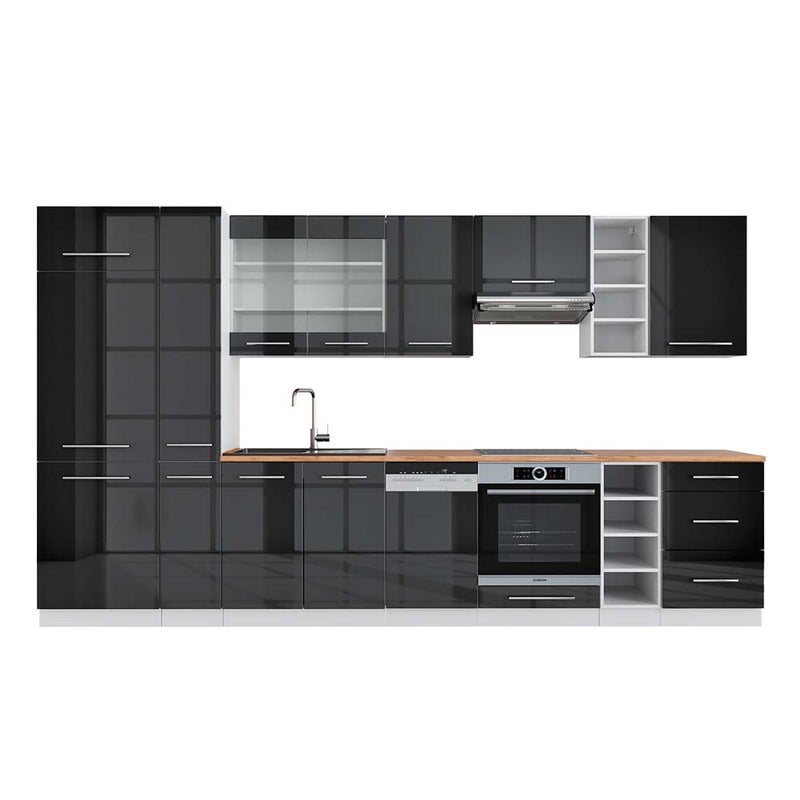 Vicco Aneks kuchenny Fame-Line, Antracytowy wysoki połysk/biały, 355 cm , BP Dąb