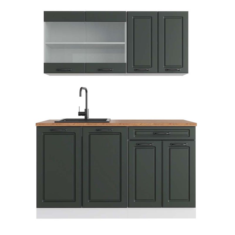 Vicco Pojedyncza kuchnia R-Line, Antracytowy dom wiejski/biały, 140 cm , BP Dąb