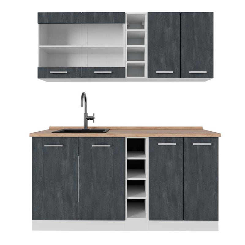 Vicco Pojedyncza kuchnia R-Line, Czarny beton/biały, 160 cm BP Dąb