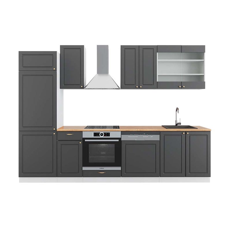 Vicco Aneks kuchenny Fame-Line, Antracytowo-złoto-biały, 300 cm , BP Dąb