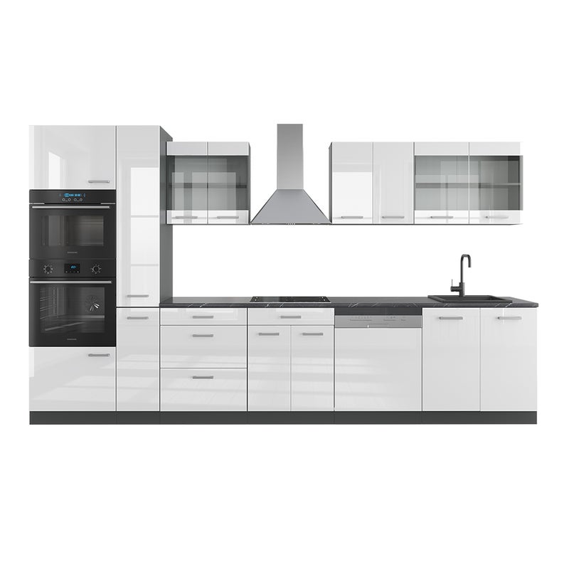 Vicco Kuchnia R-Line, Biały wysoki połysk/antracyt, 350 cm z wysoką szafką, BP Antracyt
