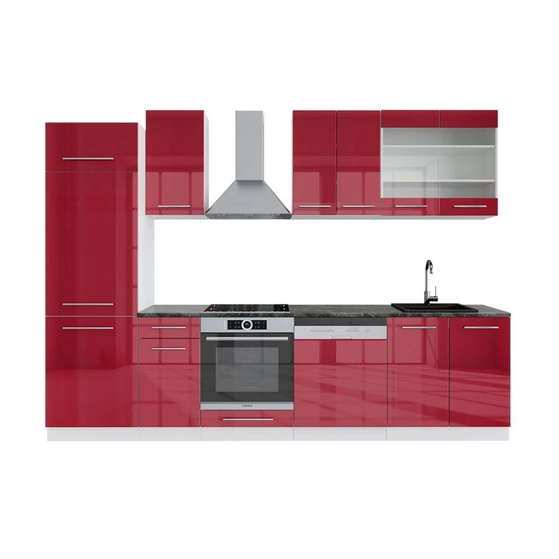 Vicco Aneks kuchenny Fame-Line, Bordowy wysoki połysk/biały, 300 cm , BP Antracyt