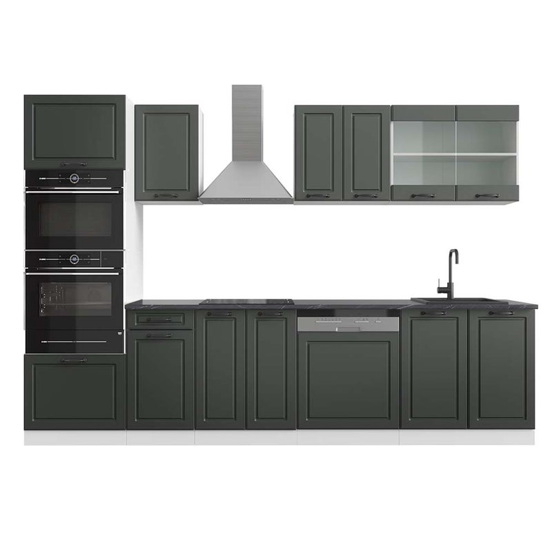 Vicco Aneks kuchenny R-Line, Antracytowy dom wiejski/biały, 300 cm z wysoką szafką, BP Antracyt