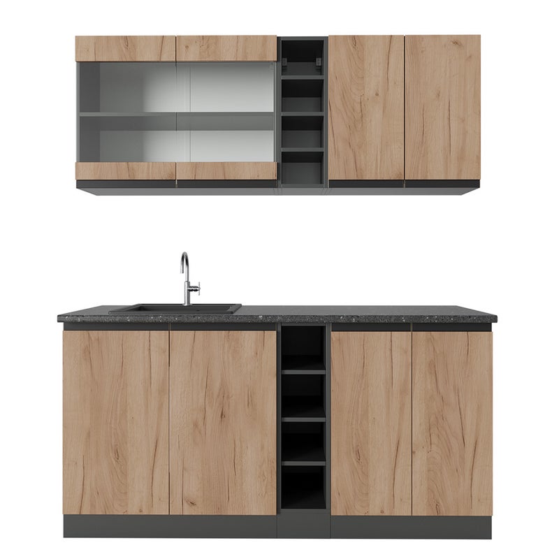 Vicco Pojedyncza kuchnia R-Line, Złoty dąb power/antracyt, 160 cm J-Shape, BP Antracyt