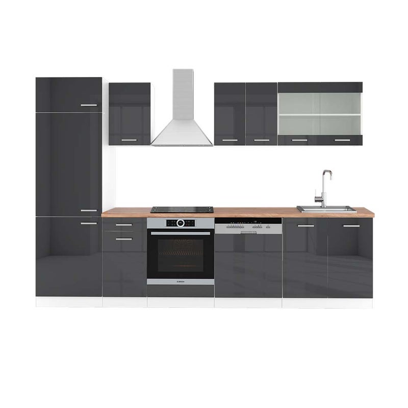 Vicco Aneks kuchenny R-Line, Antracytowy wysoki połysk/biały, 300 cm , BP Dąb