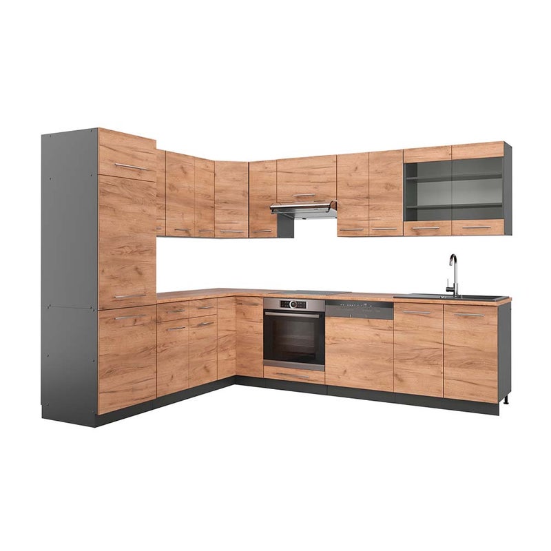 Vicco Kogoszczona kuchnia Fame-Line, Złoty dąb power/antracyt, 287 x 60 cm , BP Dąb