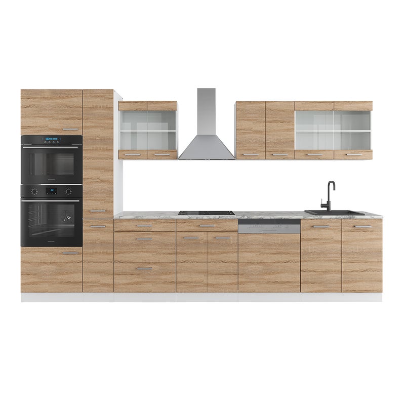 Vicco Szafka kuchenna R-Line, Sonoma/Biały, 350 cm z wysoką szafką, BR Marmur