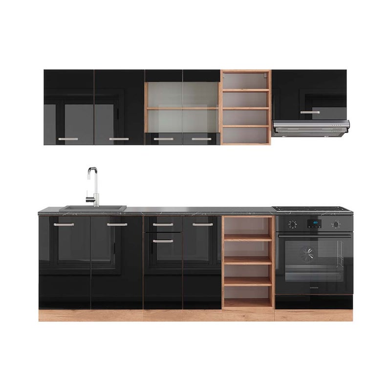 Vicco Zabudowa kuchenna R-Line, Czarny/złoty dąb o wysokim połysku, 240 cm , BP Antracyt