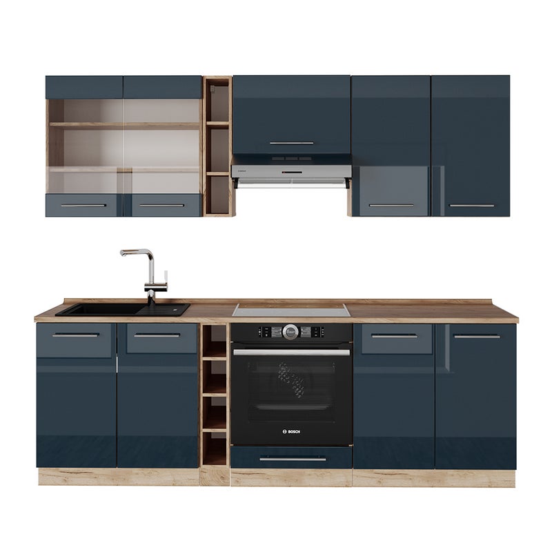 Vicco Szafka kuchenna Fame-Line, Ciemnoniebieski wysoki połysk/złoty dąb, 235 cm , BP Dąb