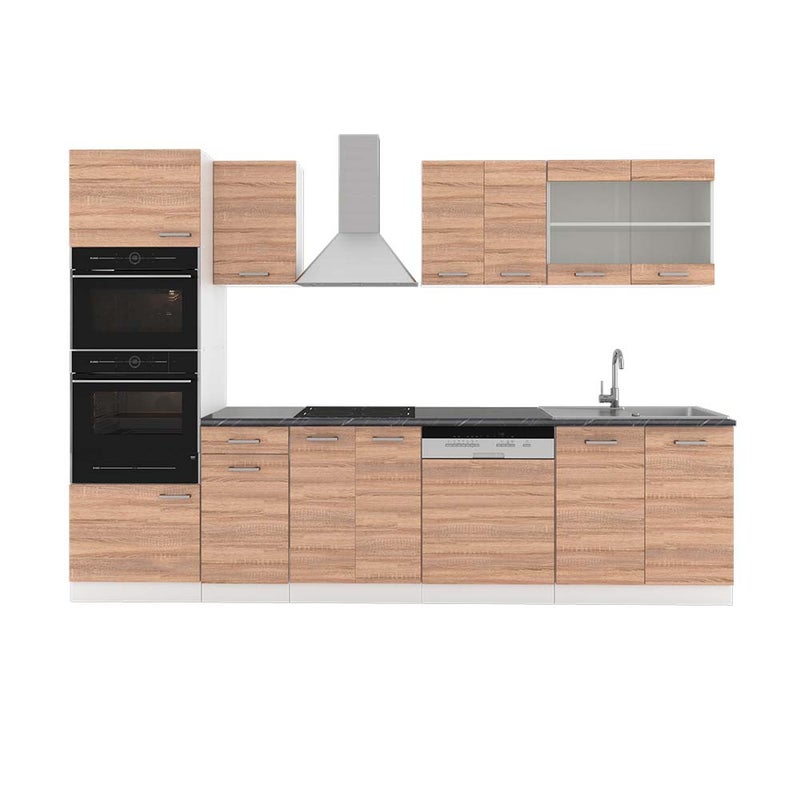 Vicco Aneks kuchenny R-Line, Sonoma/Biały, 300 cm z wysoką szafką, BP Antracyt