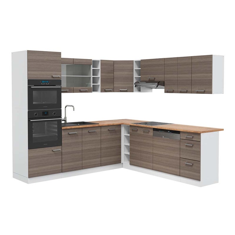 Vicco Kuchnia narożna R-Line, Szlachetny szary/biały, 247 x 60 cm , BP Dąb