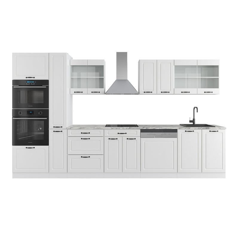 Vicco Szafka kuchenna R-Line, Biały dom wiejski/biały, 350 cm z wysoką szafką, BP Marmur