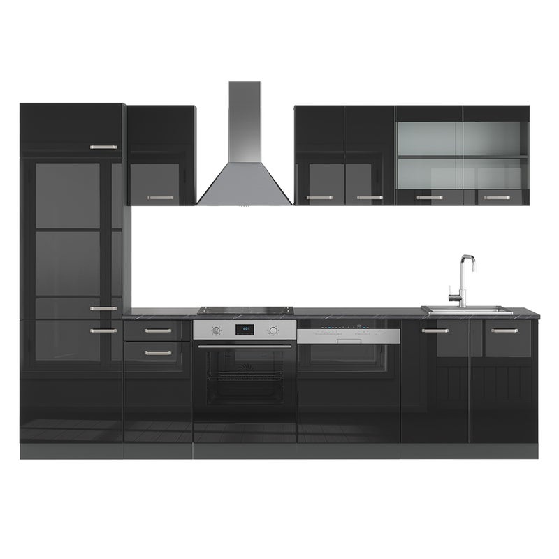 Vicco Aneks kuchenny R-Line, Czarny/antracyt o wysokim połysku, 300 cm , BP Antracyt