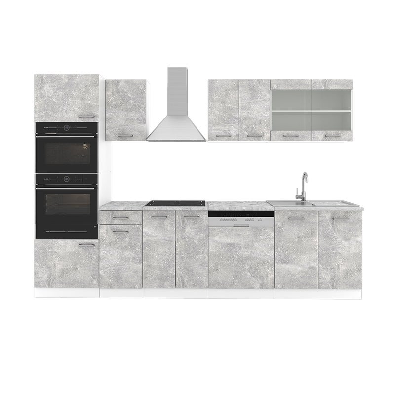Vicco Aneks kuchenny R-Line, Beton, 300 cm z wysoką szafką, BR Marmur