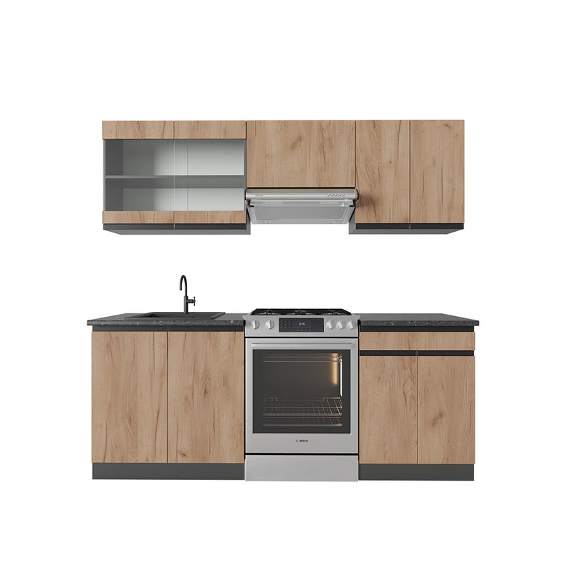 Vicco Aneks kuchenny R-Line, Złoty dąb power/antracyt, 200 cm J-Shape, BP Antracyt