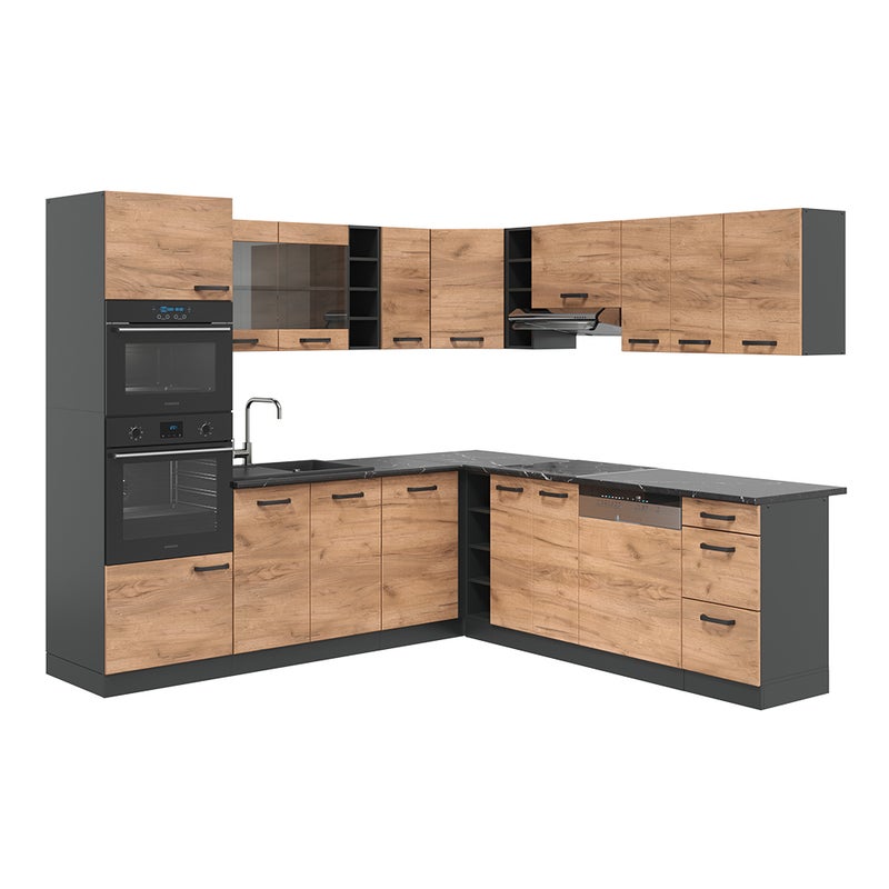 Vicco Kuchnia narożna R-Line, Antracyt/złoty dąb, 247 x 60 cm , BP Antracyt