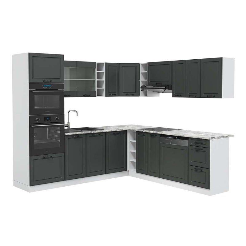 Vicco Kuchnia narożna R-Line, Antracytowy dom wiejski/biały, 247 x 60 cm , BP Marmur