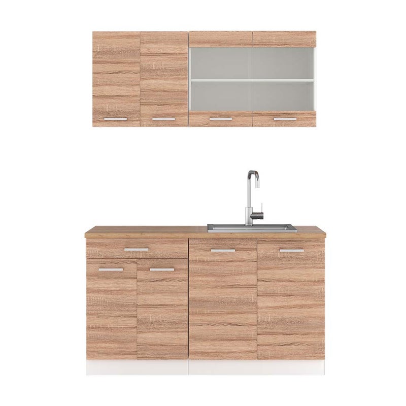 Vicco Pojedyncza kuchnia R-Line, Sonoma/Biały, 140 cm , BP Dąb