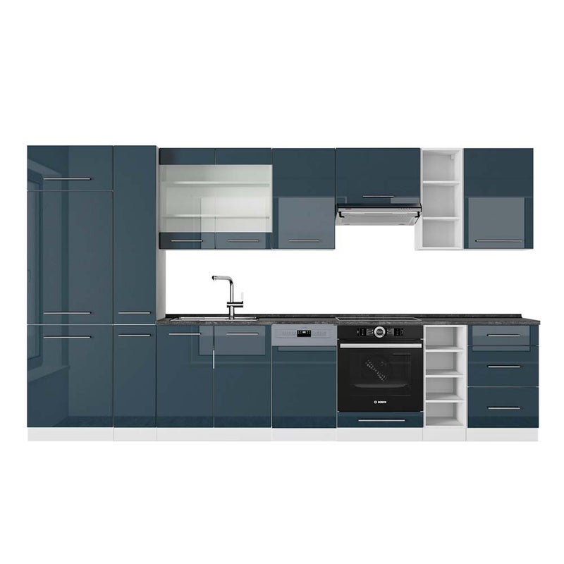 Vicco Aneks kuchenny Fame-Line, Ciemnoniebieski wysoki połysk/biały, 355 cm , BP Antracyt