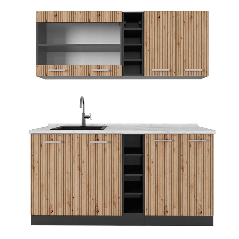 Vicco Pojedyncza kuchnia R-Line, Artisan dąb/antracyt, 160 cm , BP Marmur