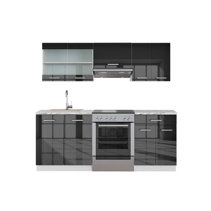 Vicco Aneks kuchenny Fame-Line, Antracytowy wysoki połysk/biały, 200 cm , BP Marmur