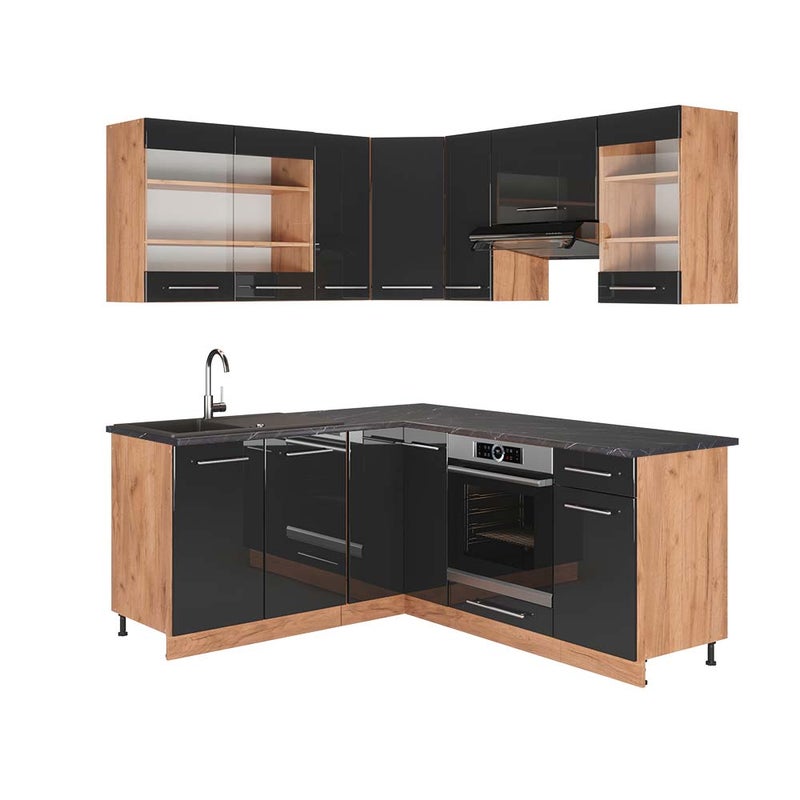 Vicco Kogoszczona kuchnia Fame-Line, Antracytowy wysoki połysk/złoty dąb power, 190 x 60 cm , BP Antracyt