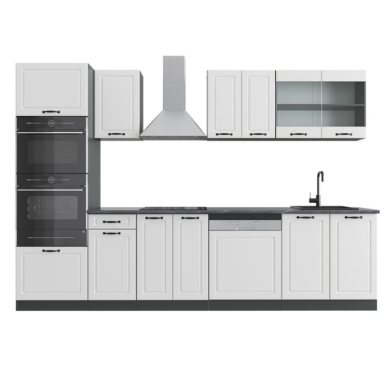 Vicco Aneks kuchenny R-Line, Biały dworek/antracyt, 300 cm z wysoką szafką, BP Antracyt