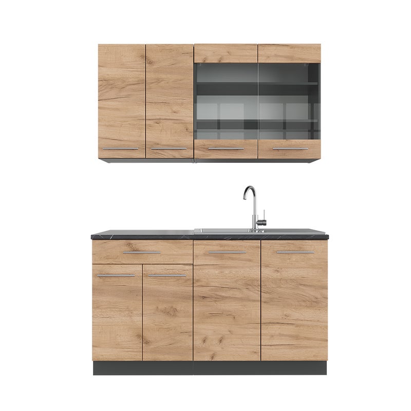 Vicco Kuchnia pojedyncza Fame-Line, Złoty dąb power/antracyt, 140 cm bez blatu roboczego