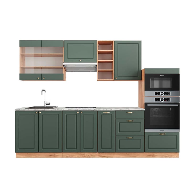 Vicco Aneks kuchenny Fame-Line, Green-Gold Country/Gold Power Oak, 280 cm , BP Marmur
