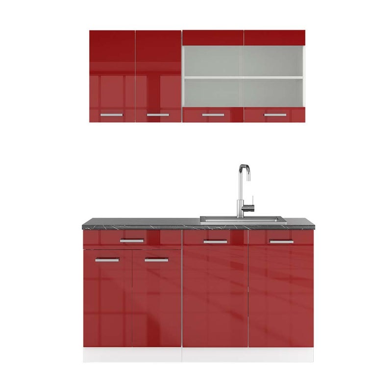 Vicco Pojedyncza kuchnia R-Line, Czerwony wysoki połysk/biały, 140 cm , BP Antracyt