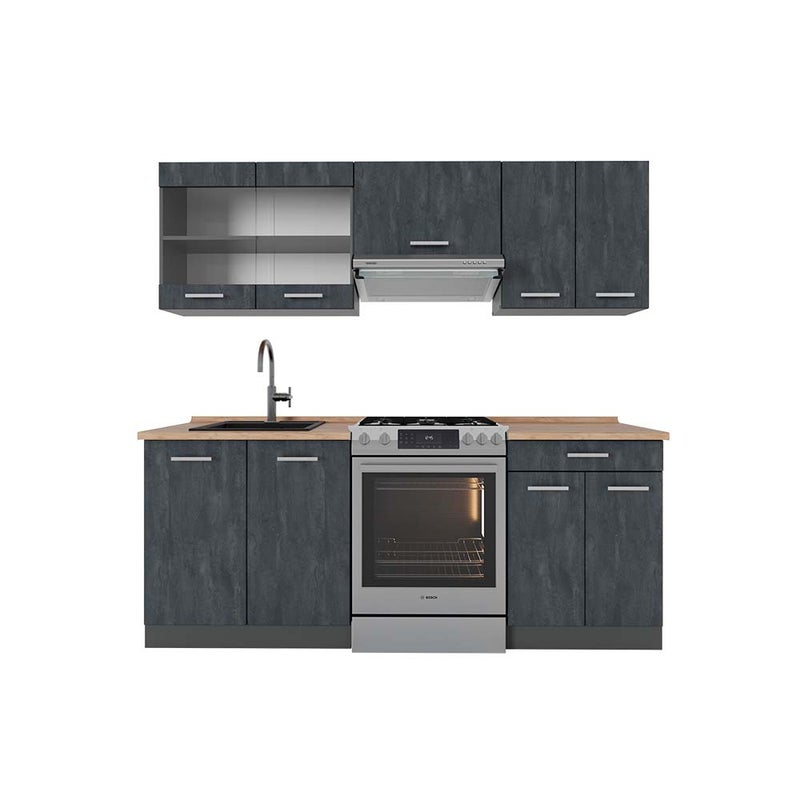 Vicco Moduł kuchenny R-Line, Czarny beton/antracyt, 200 cm BP Dąb