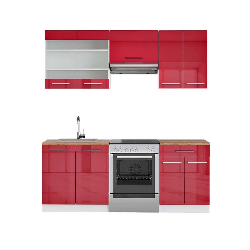 Vicco Aneks kuchenny Fame-Line, Bordowy wysoki połysk/biały, 200 cm , BP Dąb