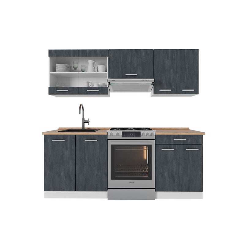 Vicco Moduł kuchenny R-Line, Czarny beton/biały, 200 cm BP Dąb