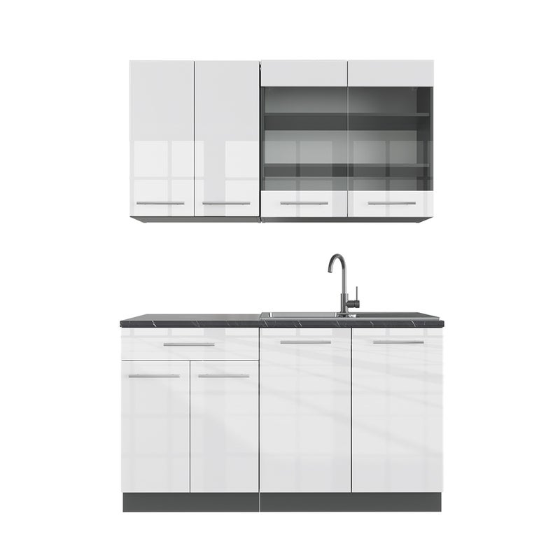 Vicco Pojedyncza kuchnia Fame-Line, Biały wysoki połysk/antracyt, 140 cm , BP Antracyt