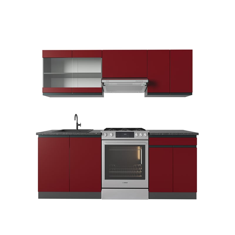 Vicco Aneks kuchenny R-Line, Czerwony/antracyt, 200 cm J-Shape, BP Antracyt
