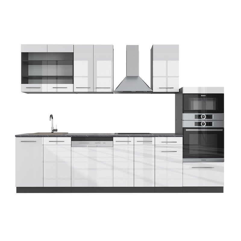 Vicco Aneks kuchenny Fame-Line, Biały wysoki połysk/antracyt, 300 cm z wysoką szafką, bez blatu