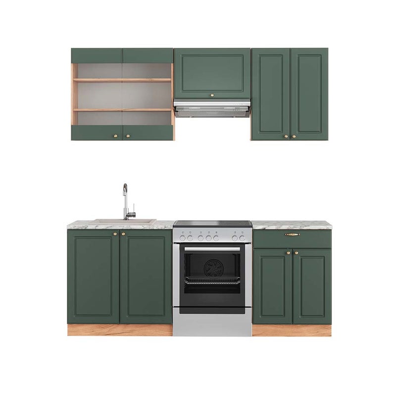 Vicco Aneks kuchenny Fame-Line, Green-Gold Country/Gold Power Oak, 200 cm , BP Marmur