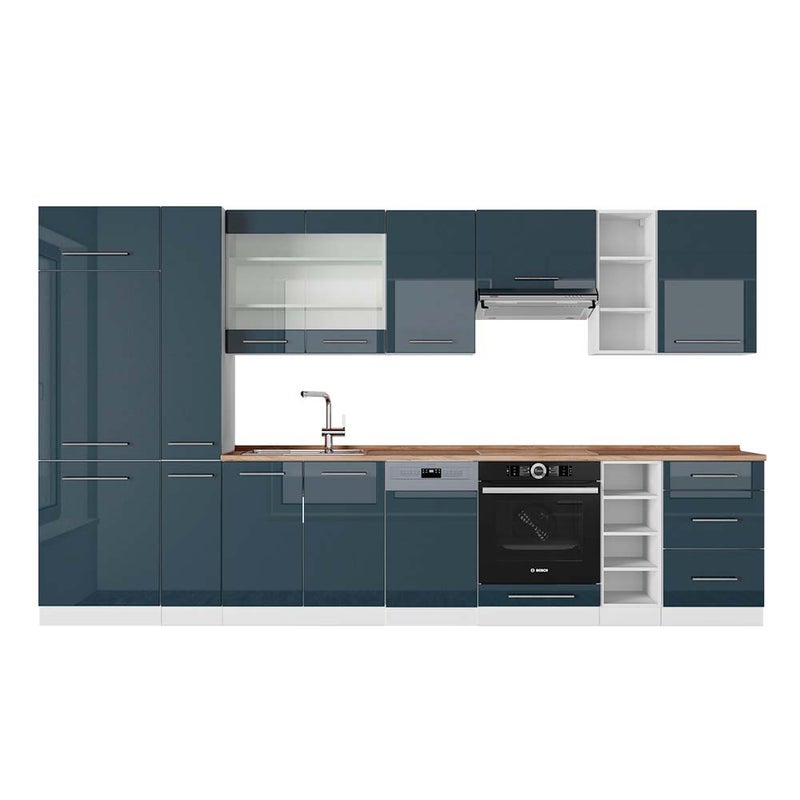 Vicco Aneks kuchenny Fame-Line, Ciemnoniebieski wysoki połysk/biały, 355 cm , BP Dąb