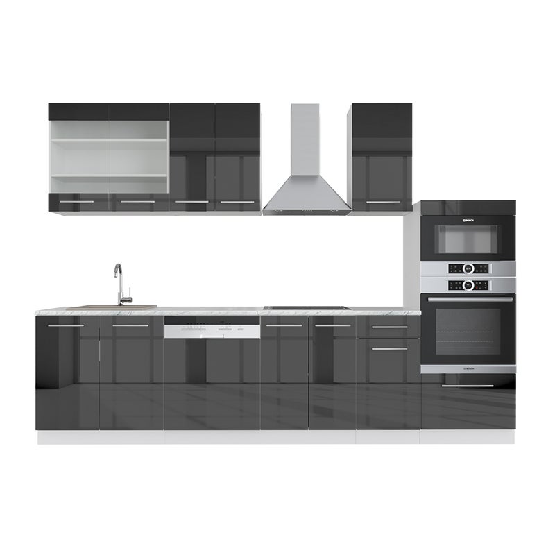 Vicco Aneks kuchenny Fame-Line, Antracytowy wysoki połysk/biały, 300 cm z wysoką szafką, BP Marmur