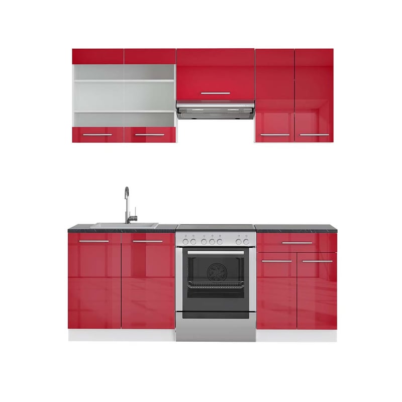 Vicco Aneks kuchenny Fame-Line, Bordowy wysoki połysk/biały, 200 cm , BP Antracyt