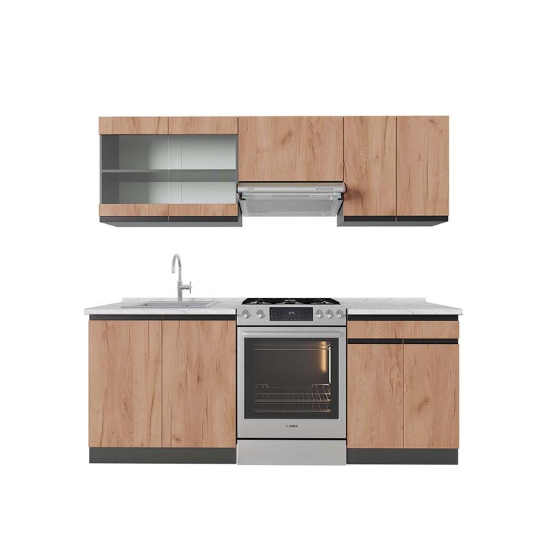 Vicco Aneks kuchenny R-Line, Złoty dąb power/antracyt, 200 cm J-Shape, BP Marmur