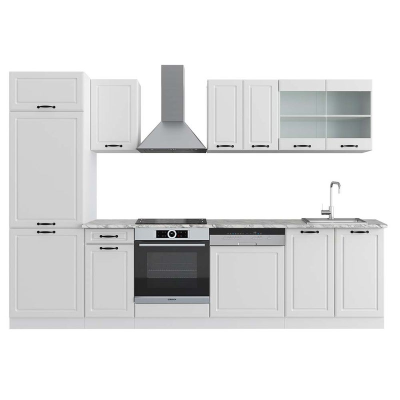 Vicco Aneks kuchenny R-Line, Biały dom wiejski/biały, 300 cm , BP Marmur