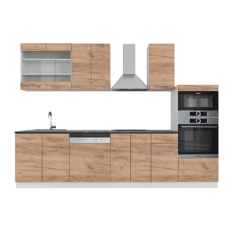 Vicco Aneks kuchenny Fame-Line, Gold power dąb/biały, 300 cm z wysoką szafką, BP Antracyt