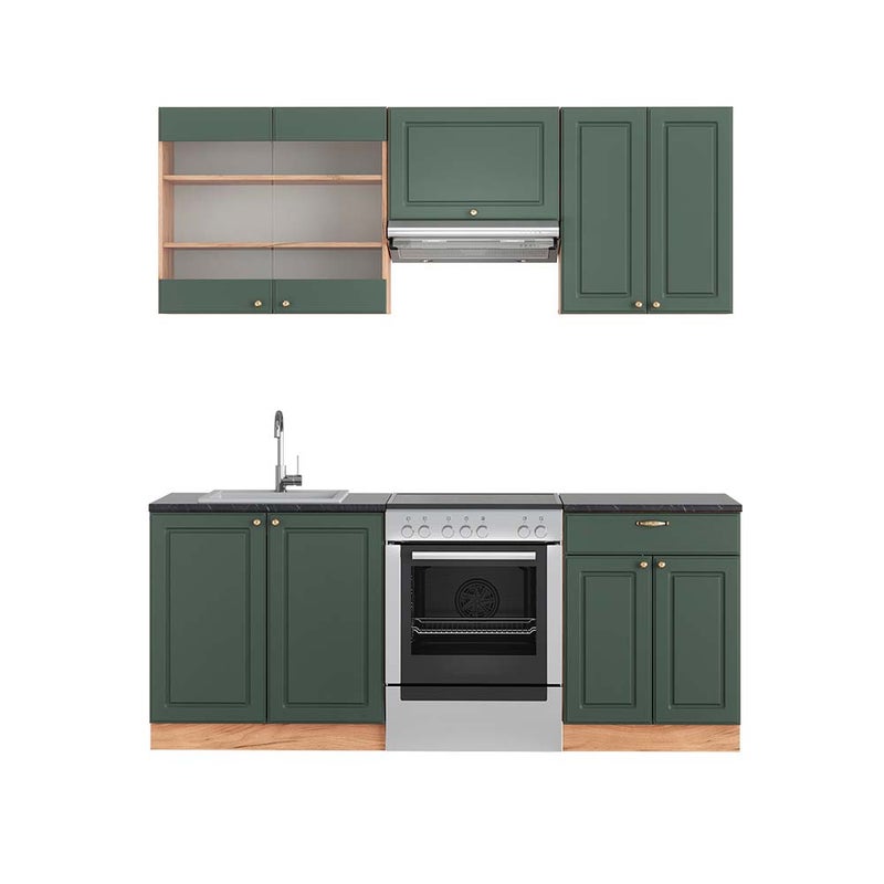 Vicco Aneks kuchenny Fame-Line, Green-Gold Country/Gold Power Oak, 200 cm , BP Antracyt