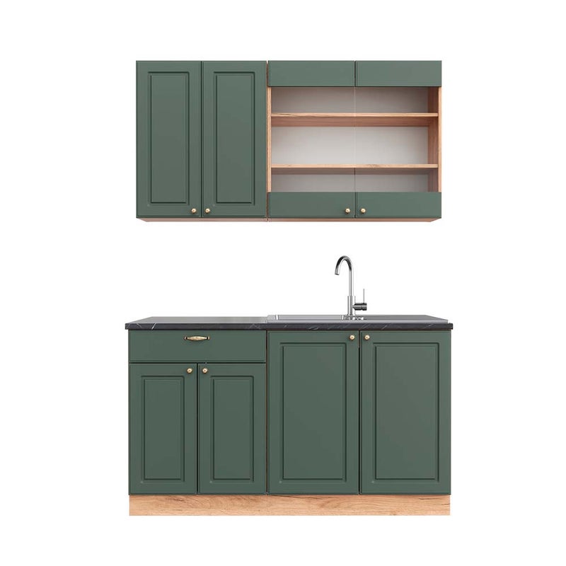 Vicco Pojedyncza kuchnia Fame-Line, Green-Gold Country/Gold Power Oak, 140 cm , BP Antracyt