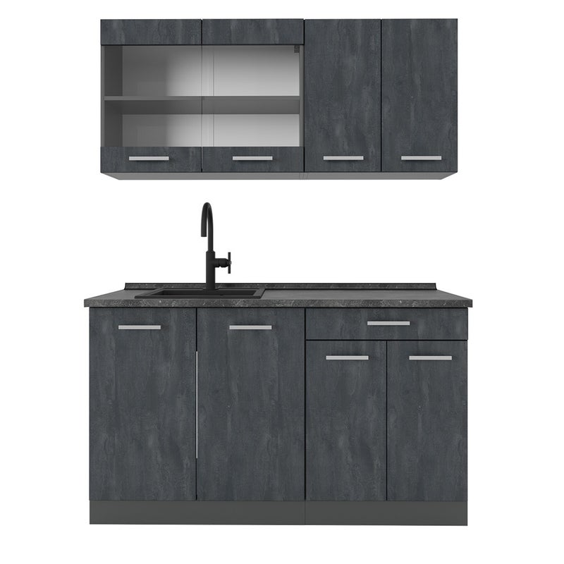 Vicco Pojedyncza kuchnia R-Line, Czarny beton/antracyt, 140 cm BP Antracyt